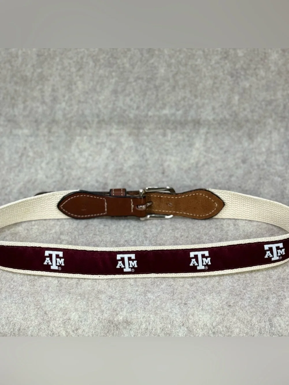 Texas A&M Brown Leather Belt with Maroon A&M Logo detail and Silver Buckle Sz 26